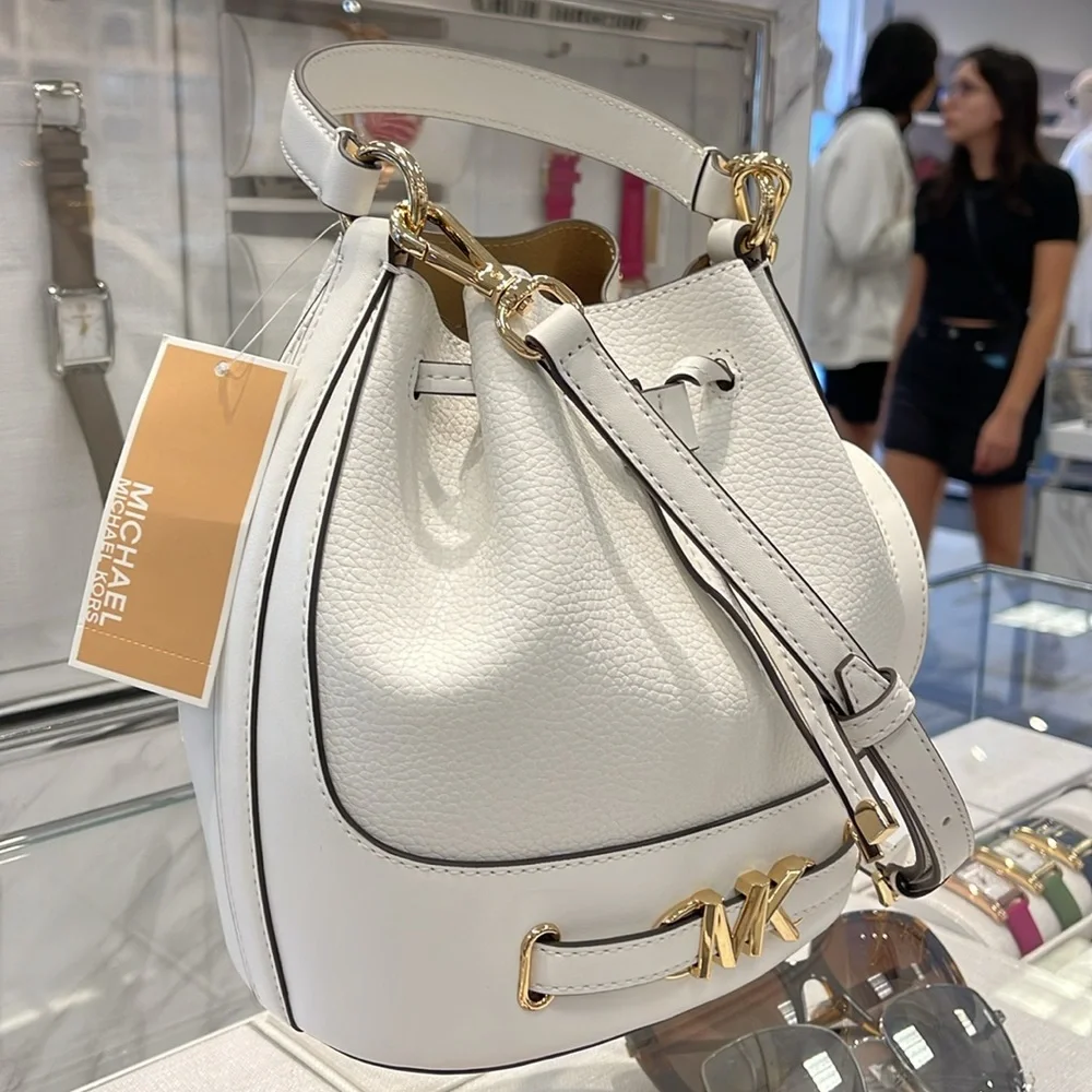 MICHAEL KORS 
Reed Medium Pebbled Leather Bucket Bag Satchel Crossbody Handbag - Picture 4 of 16
